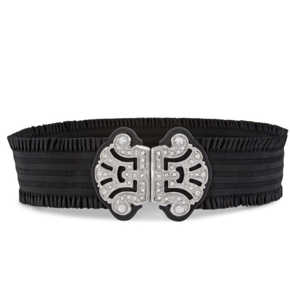 Chicos  Rhinestone  Embellished Buckle  Black Stetch Belt Size Medium